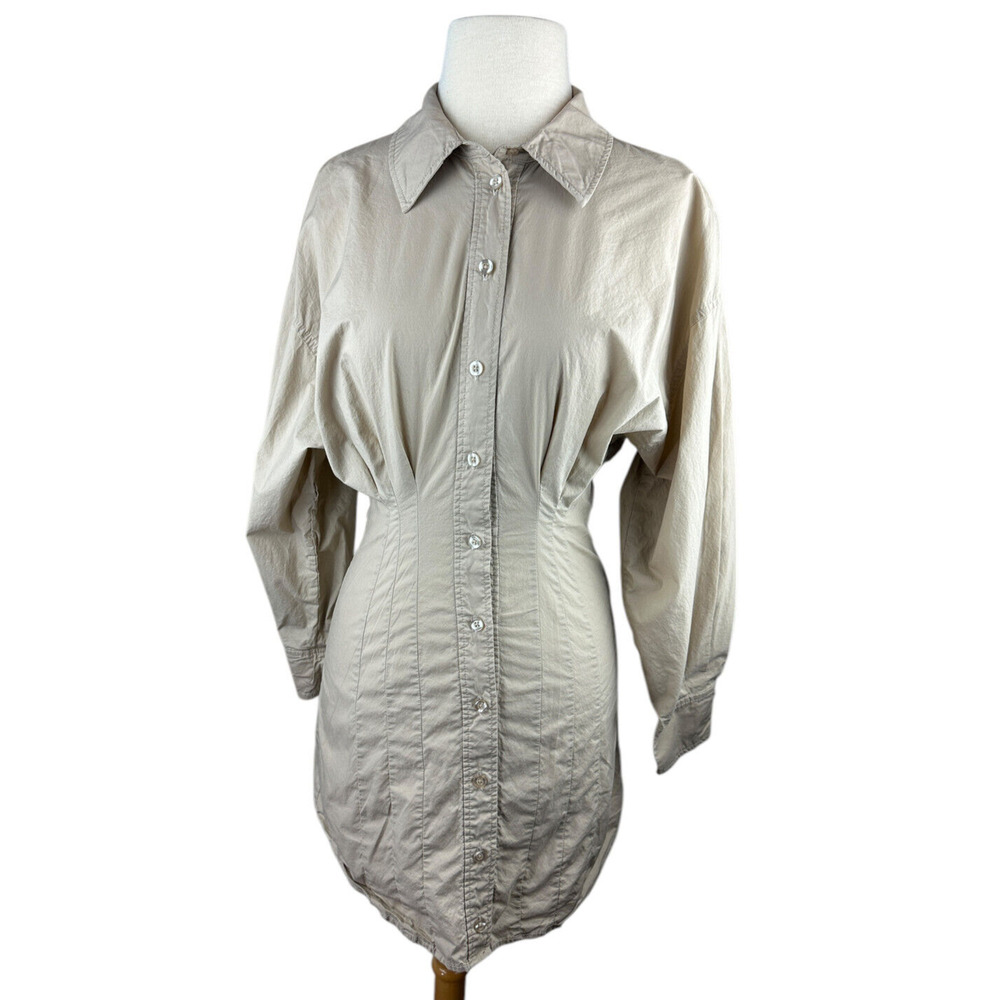 L'Academie x Revolve The Ismene Mini Dress Button Shirt Dress Khaki Tan Size XS - Picture 11 of 16